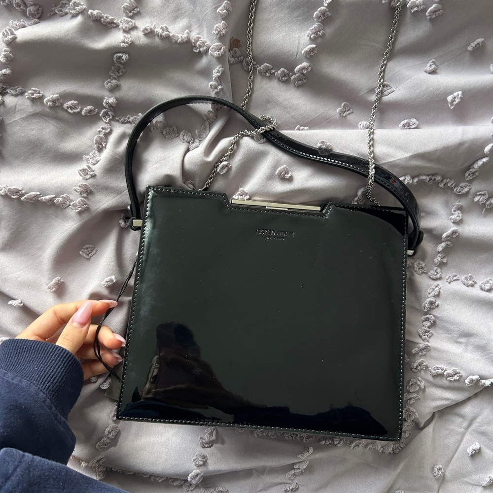 Giorgio Armani Black Patent Leather Crossbody Bag